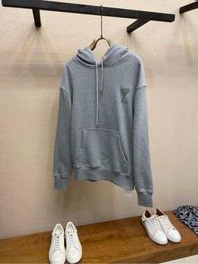 Ami Light Gray Hooded Pullover with Heart Patch